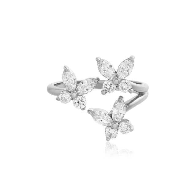 Sparkle Butterfly Marquise Statement Ring Silver
