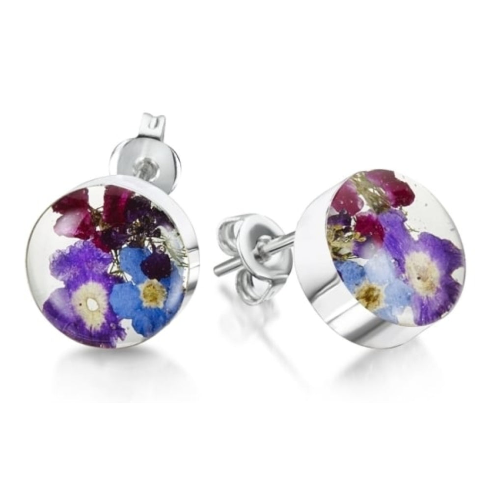 Silver Stud Earrings - Purple Haze - Round