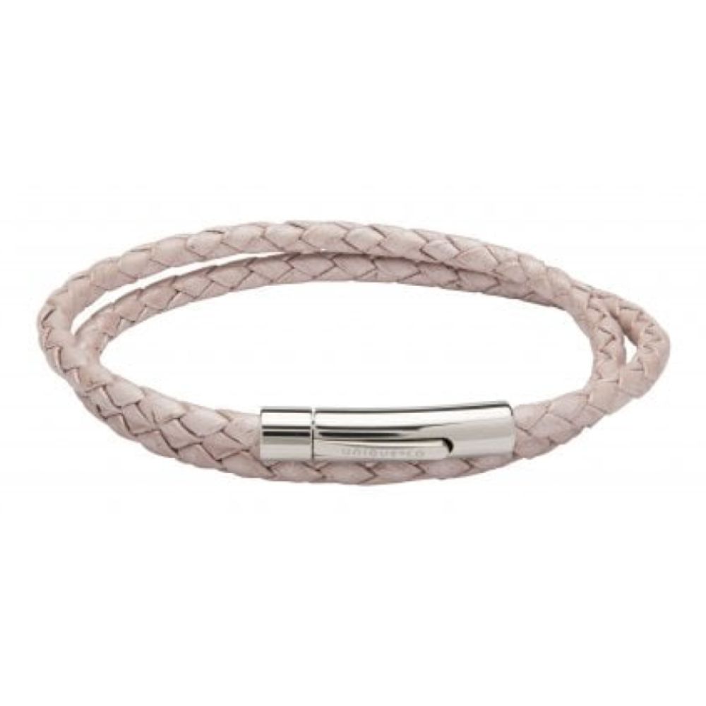 Metallic Pink Leather Bracelet With Stainless Steel Clasp