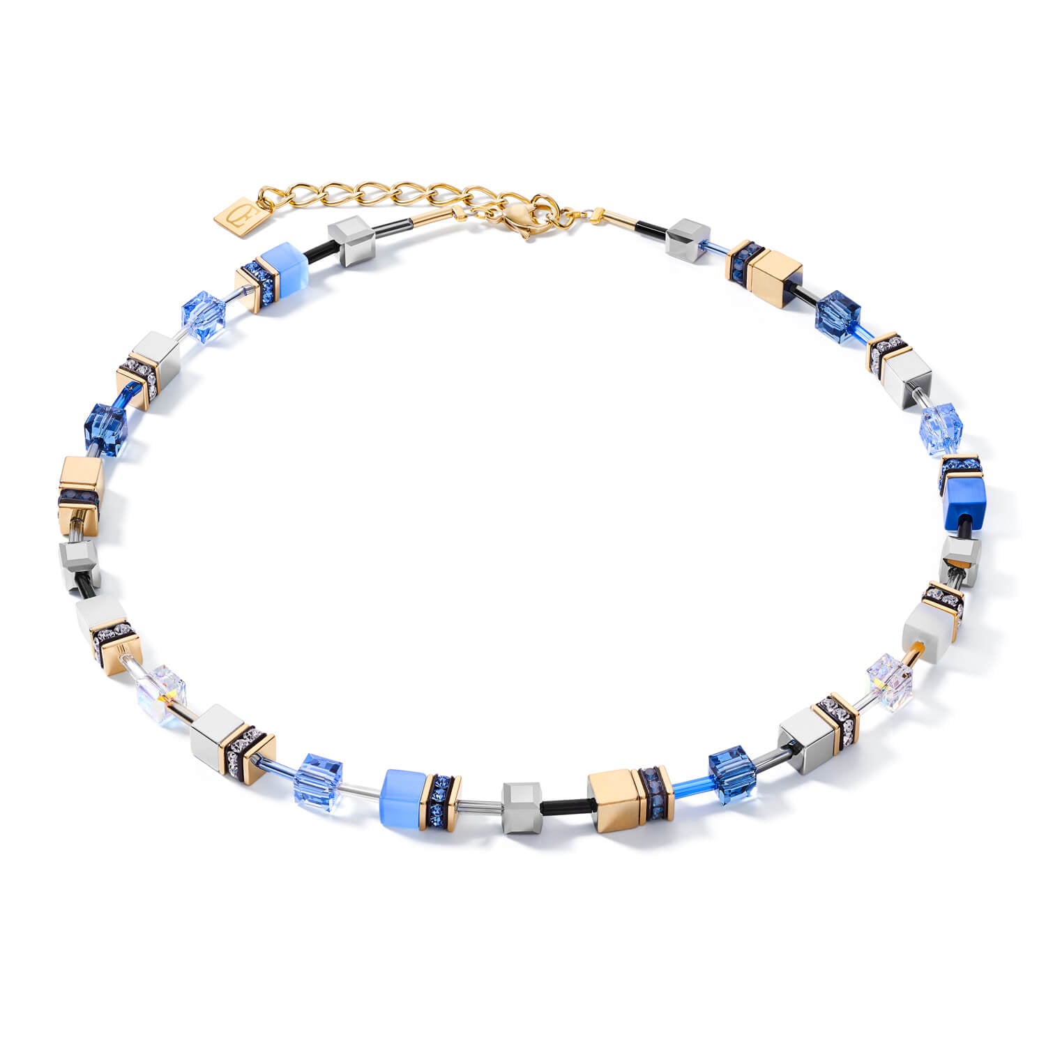 Blue Gold Geo Cube Necklace