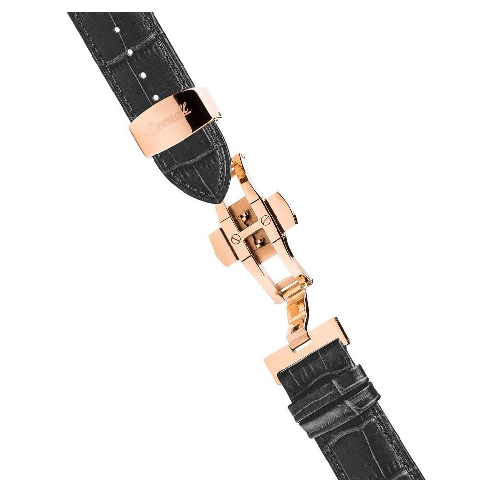 Mens The Regent Automatic Watch with Black Dial and Black Leather Strap