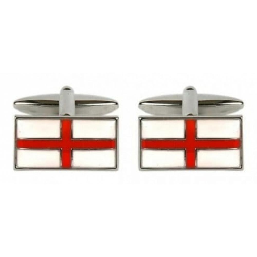 Rhodium Plated St George Flag Cufflinks