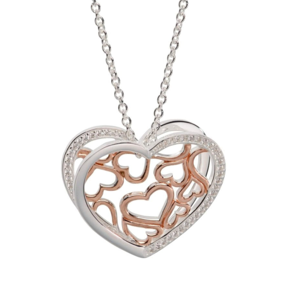 Silver 925 & Rose Gold Plated Heart With CZ Stones Necklace