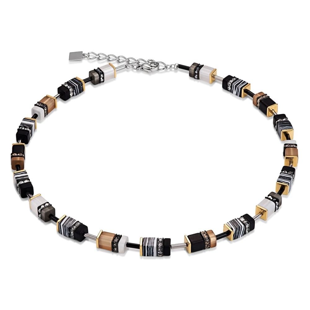 Black & White Stripe/Gold Geo Cube Necklace
