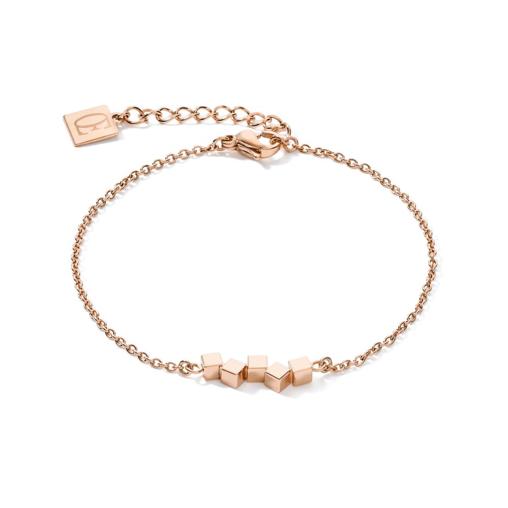 Rose Gold Plated Dancing Small Geo Cubes & Chain Bracelet