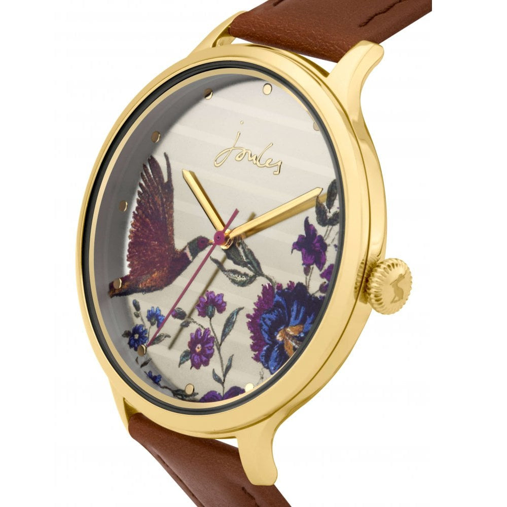 Tan Leather Strap Gold Mirror Dial Ladies Watch
