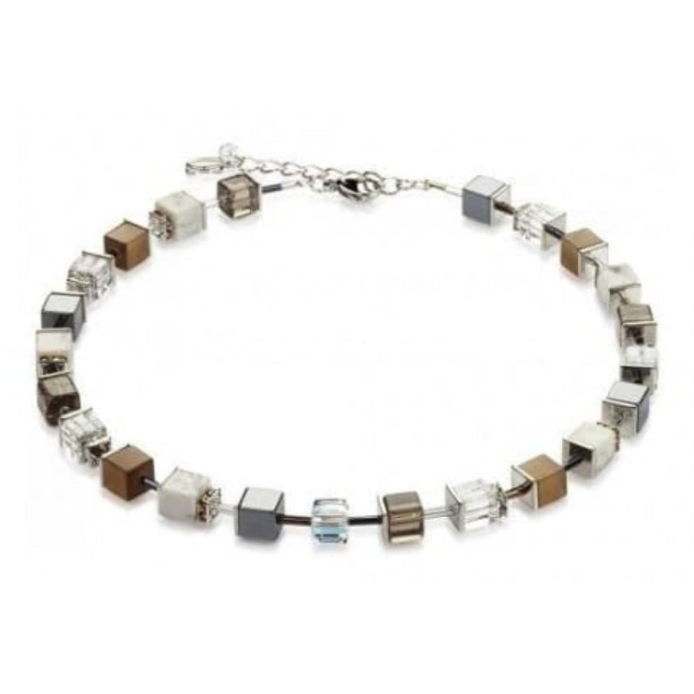 Ladies Haematite Brown & Grey Glass Cube Necklace