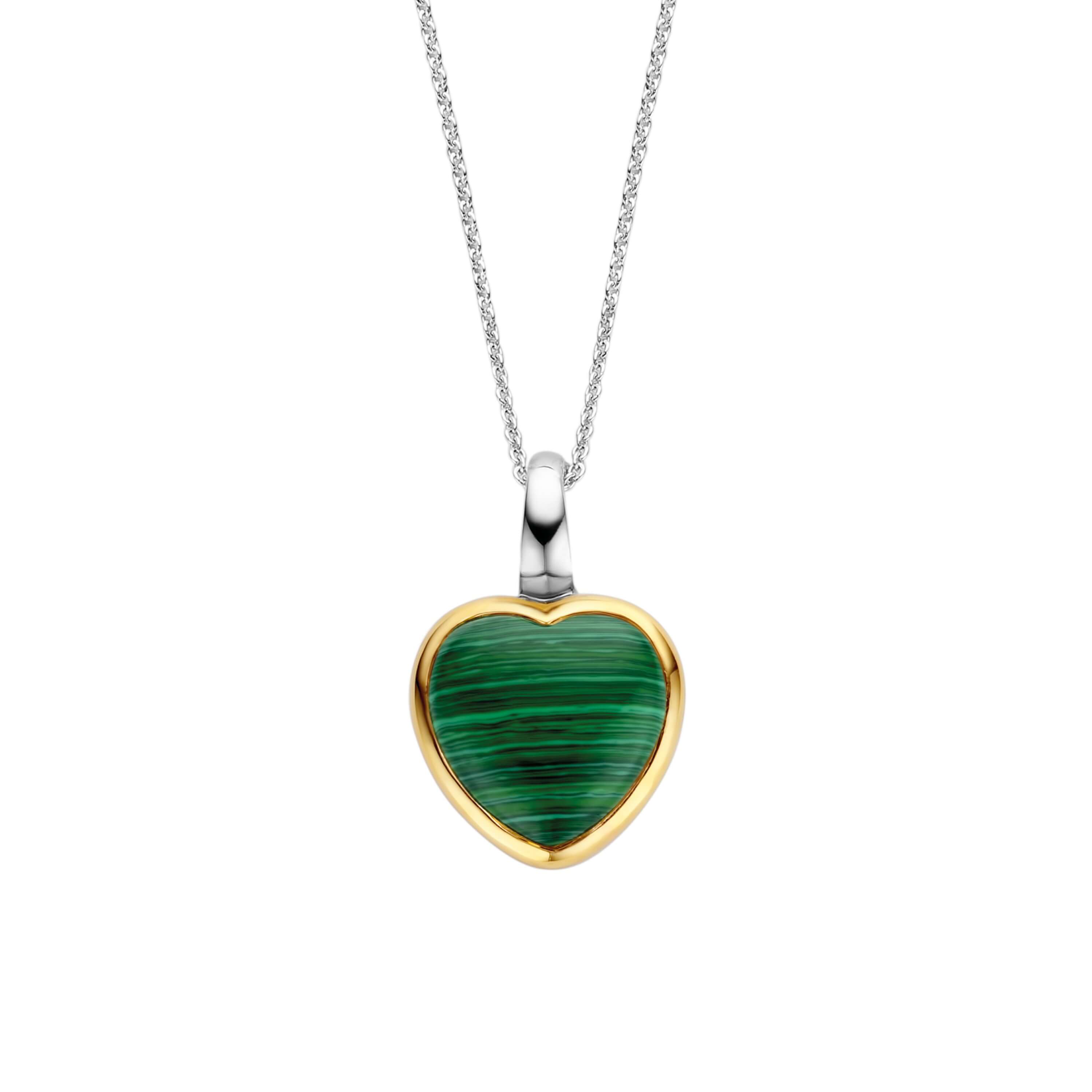Green Stone Set Gold Plated Heart Pendant Necklace