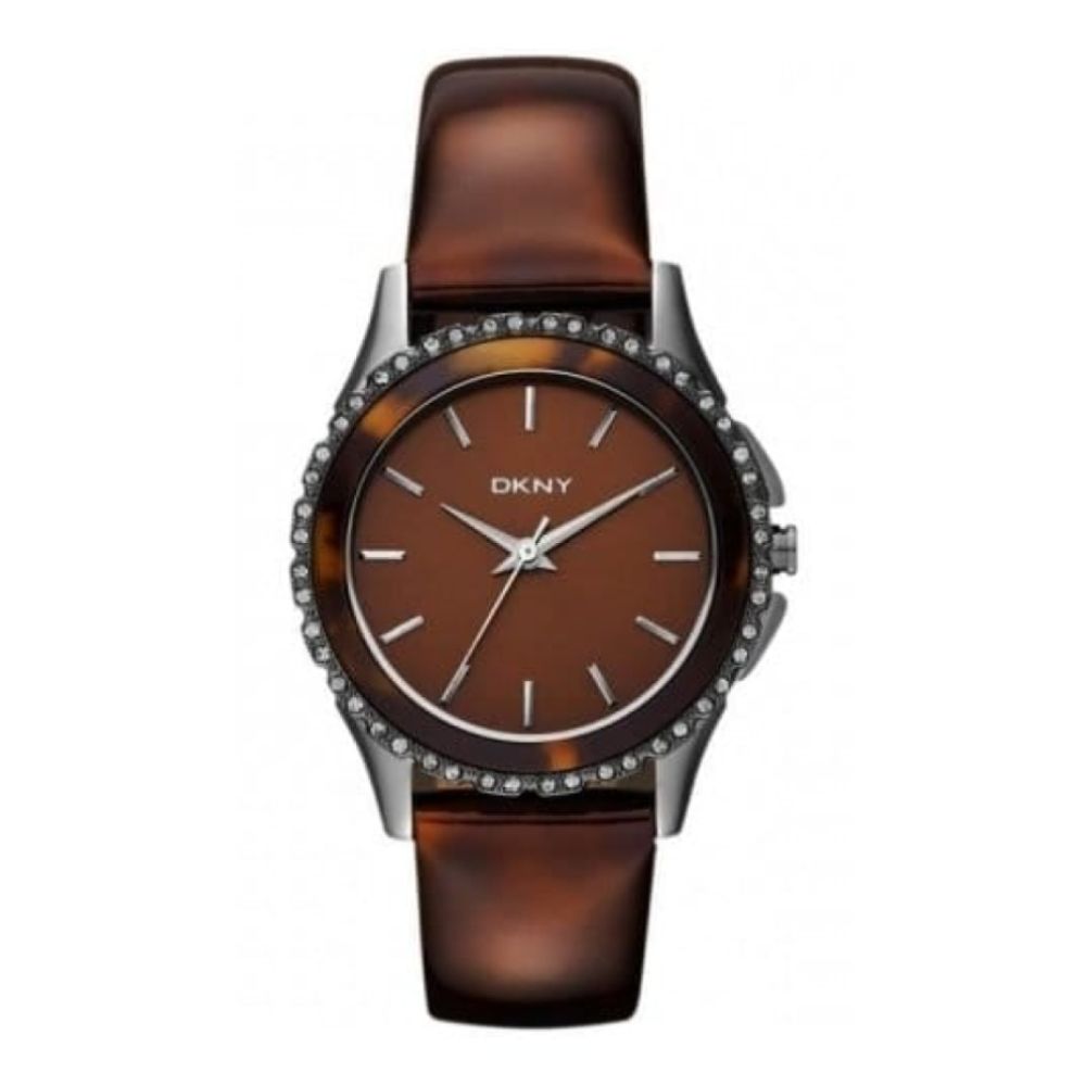 Ladies Tortoise Effect Leather Polished Strap Watch