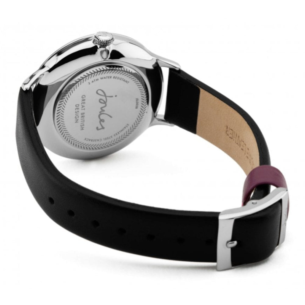 Black Leather Strap Black Floral Printed Dial Ladies Watch