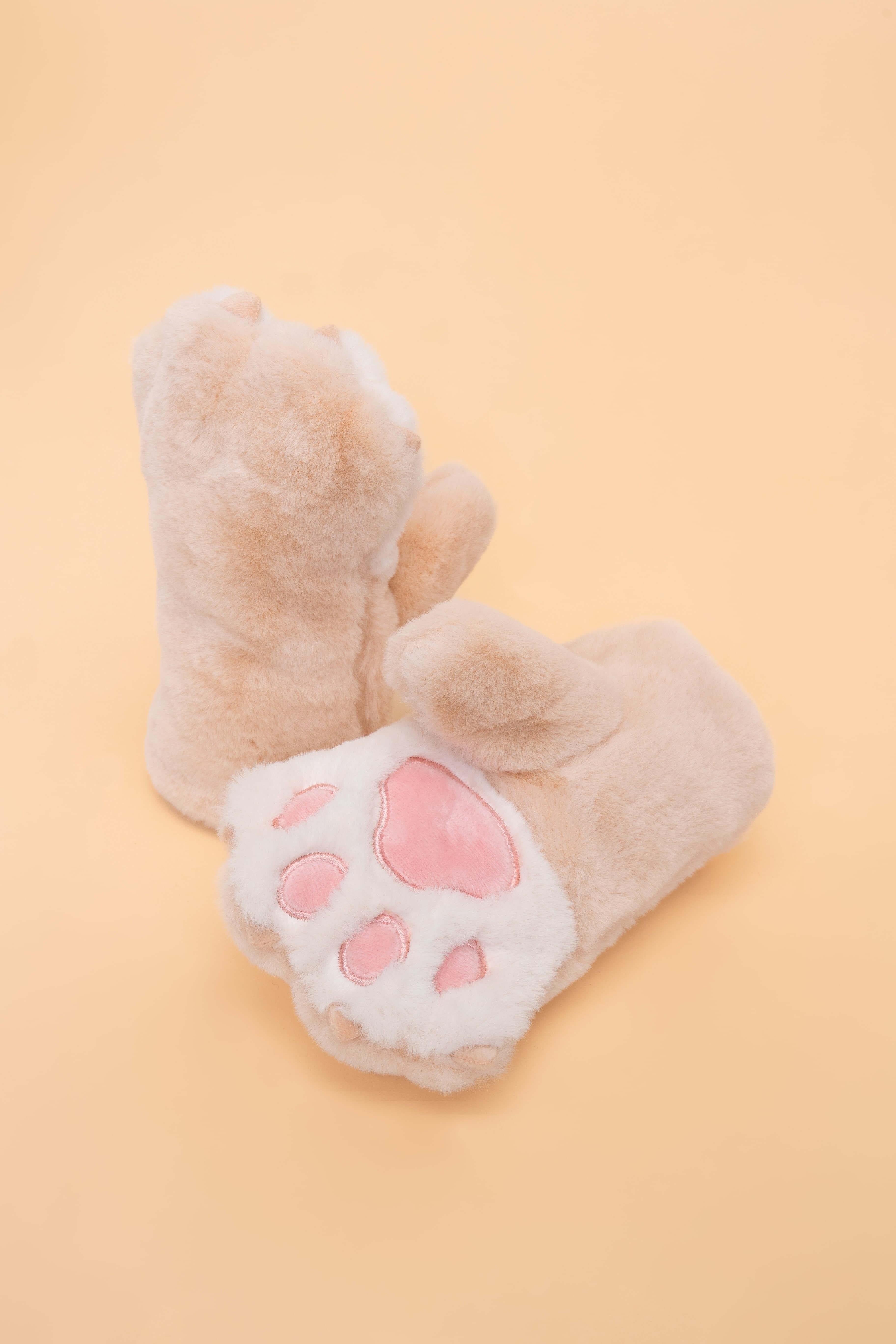 Kids Fluffy Mittens - Bear Paw Cream