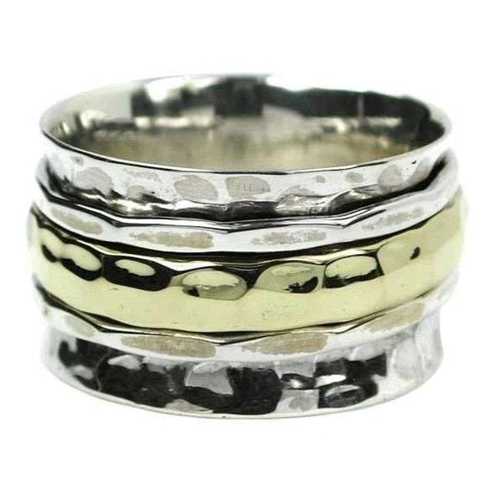 Simple Hammered Spinning Ring With Brass Ring