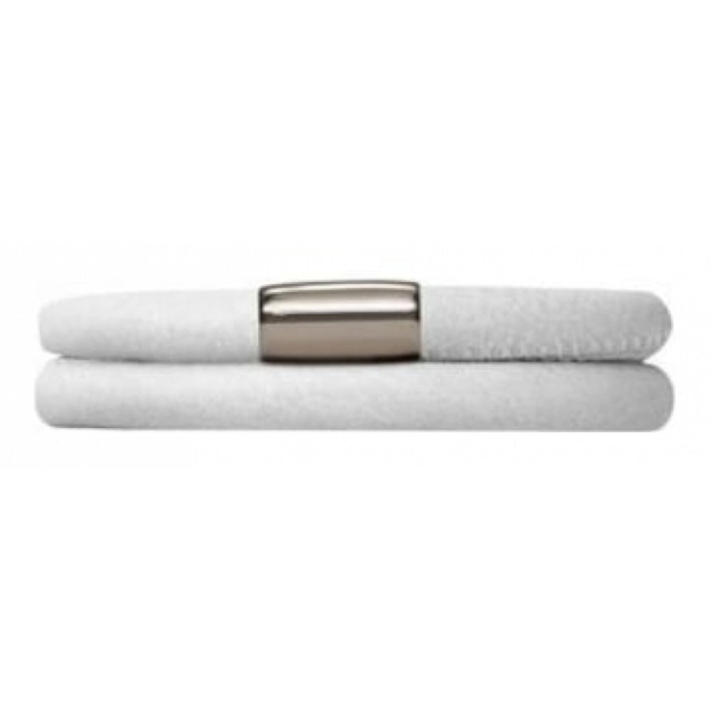 Double White Leather and Stainless Steel Bracelet