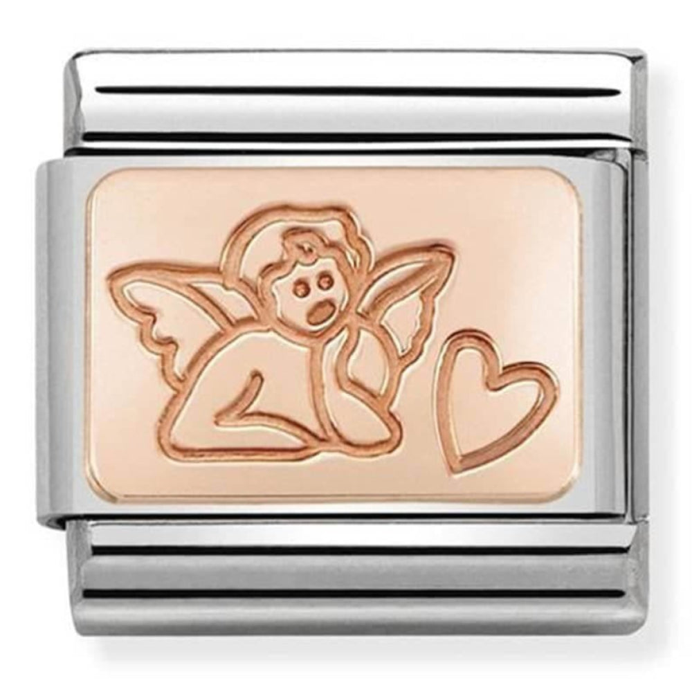 Classic Plates In Steel & 9K Rose Gold Custom Angel Of Love Link