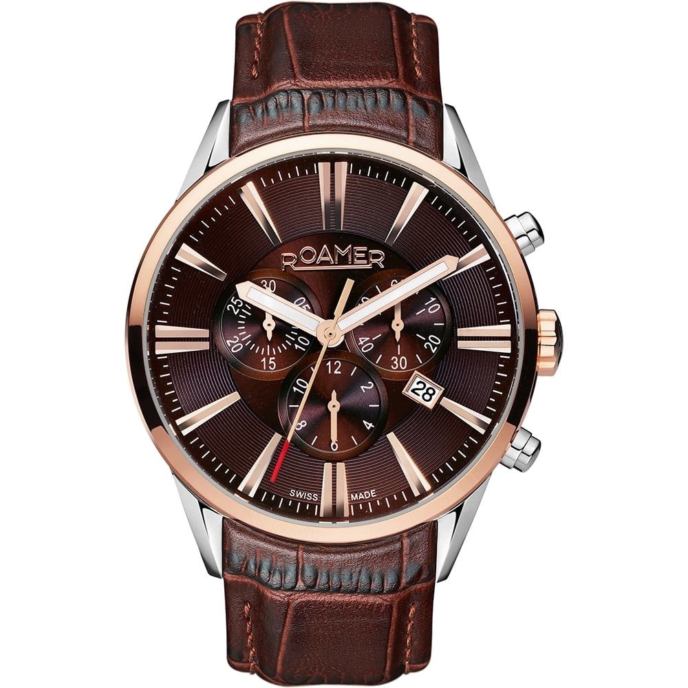 Mens' Superior Chronograph Watch With Brown Leather Strap