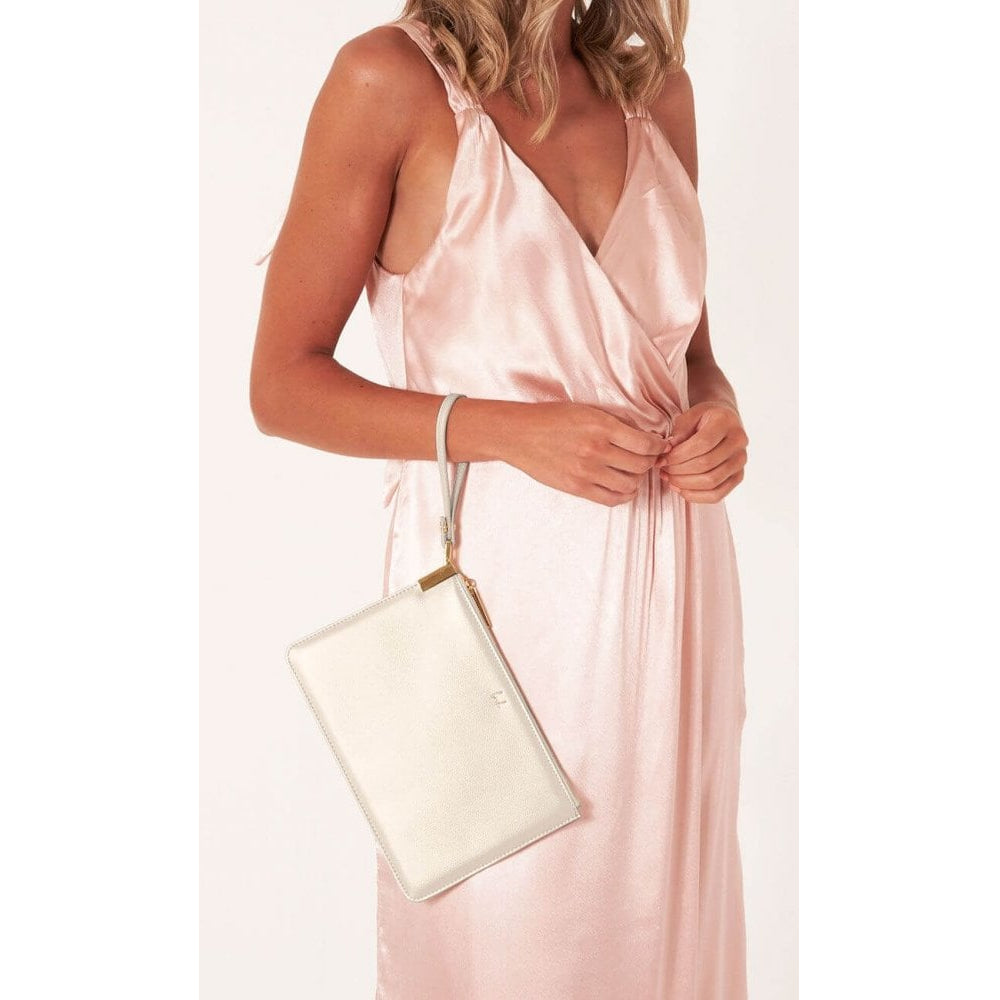 Bride Secret Message Pouch | Love Laughter & A Happy Ever After | Metallic White | 16 X 24cm
