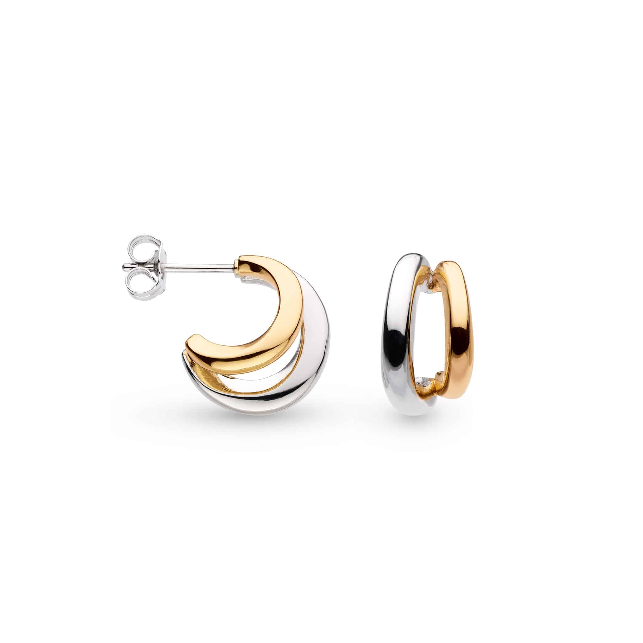 Bevel Cirque Link Golden Double Semi Hoop Stud Earrings