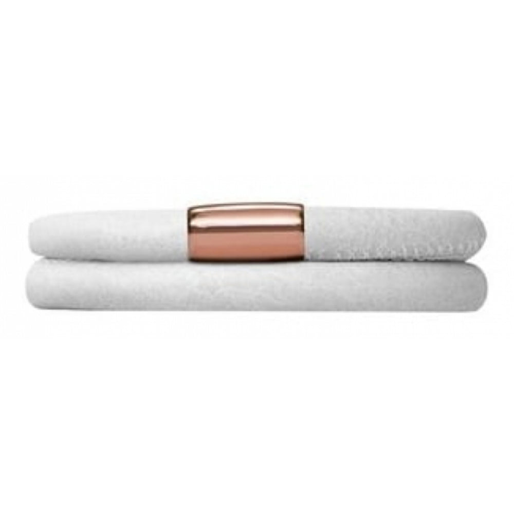 White Leather Double Bracelet Rose Gold