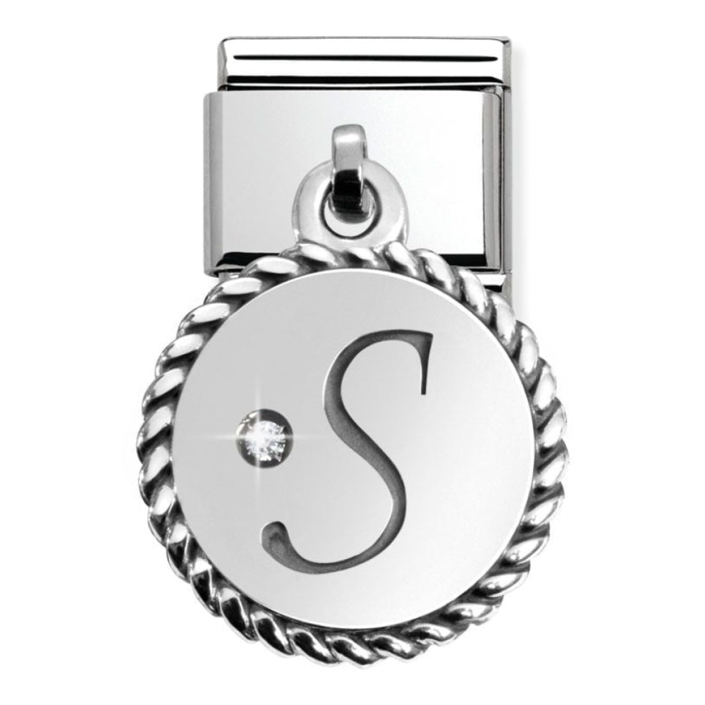 Classic Silver Hanging Letter S with CZ Stone