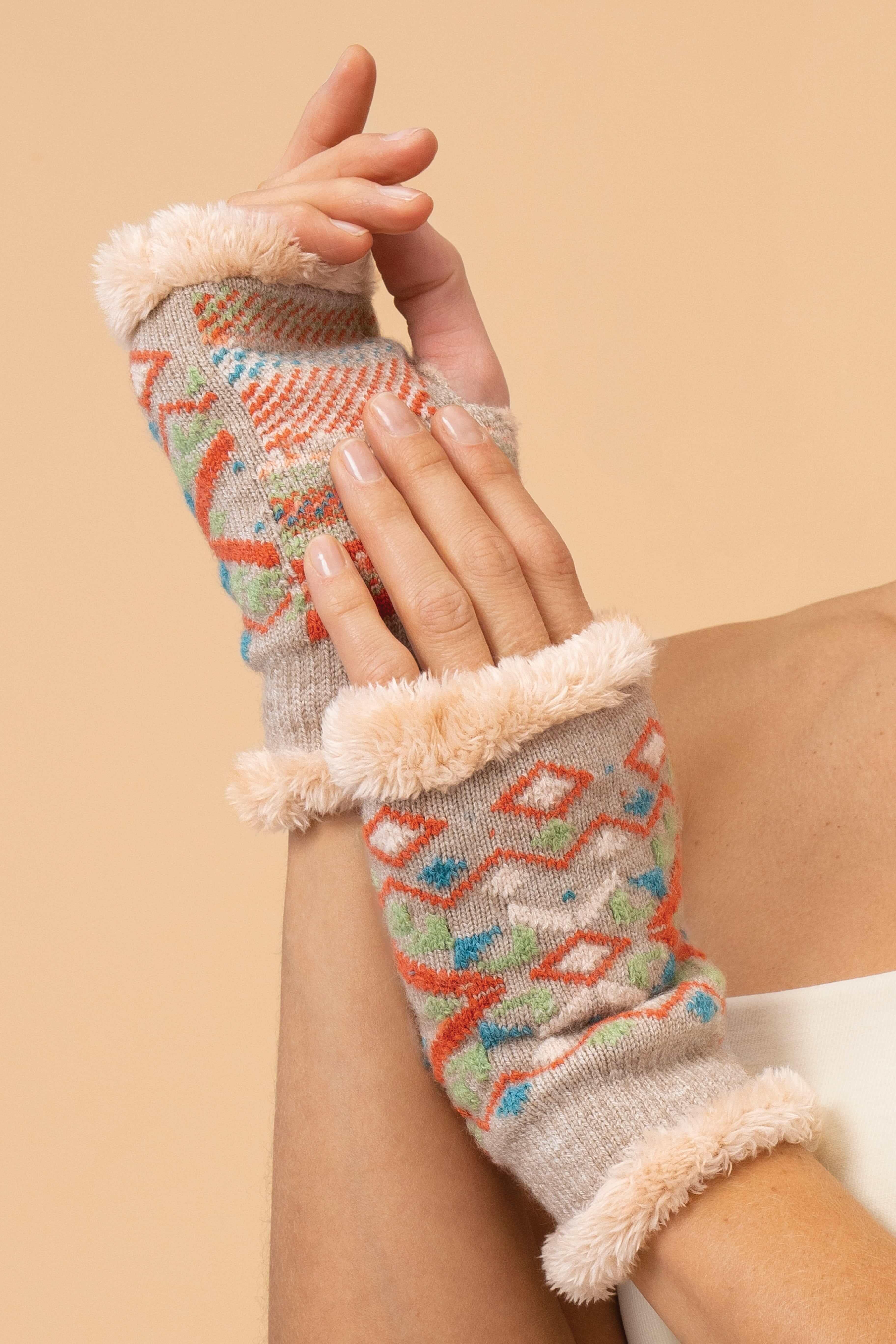 Ladies Cosy Fair Isle Wrist Warmers - Mist