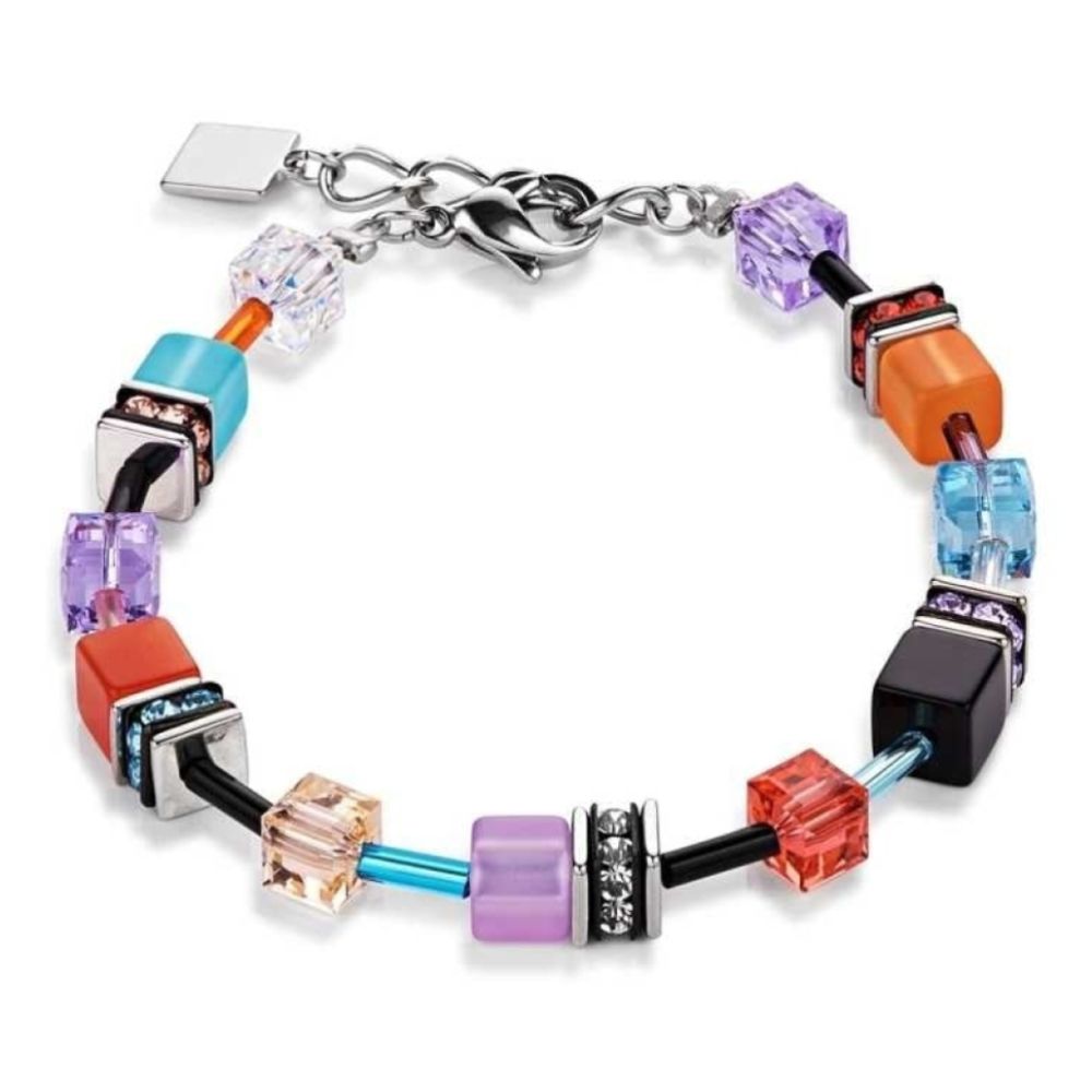 Turquoise & Orange Geo Cube Bracelet