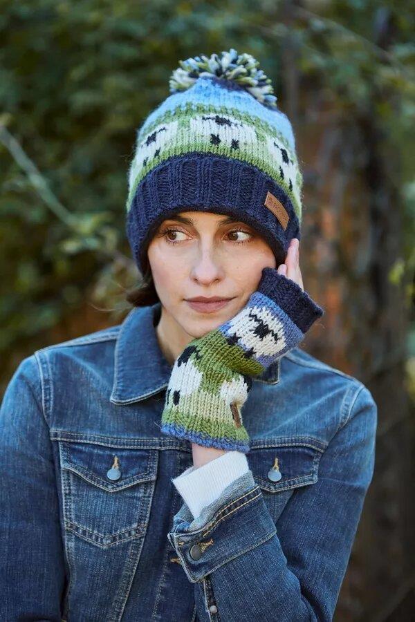 Flock Of Sheep Roll Back Bobble Beanie