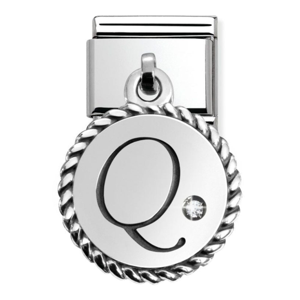 Classic Silver Hanging Letter Q with CZ Stone