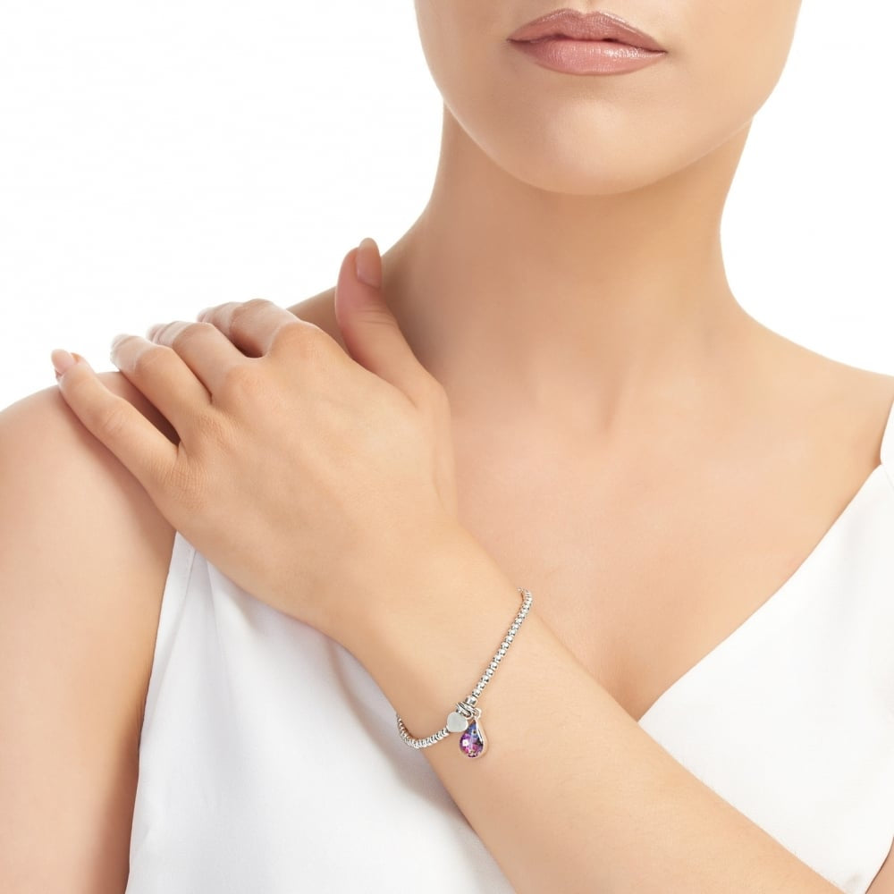 Silver Bead Bracelet - Purple Haze - Single Beads- Teardrop Charm