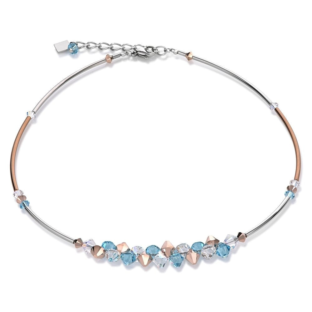 Ladies' Aqua Swarovski Crystal Cluster Necklace