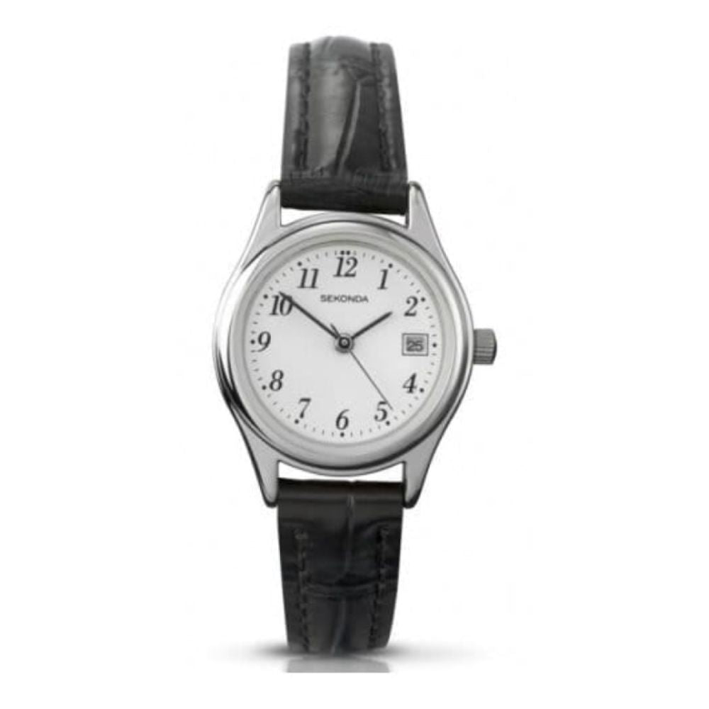 Black Leather Petite Ladies Strap Watch
