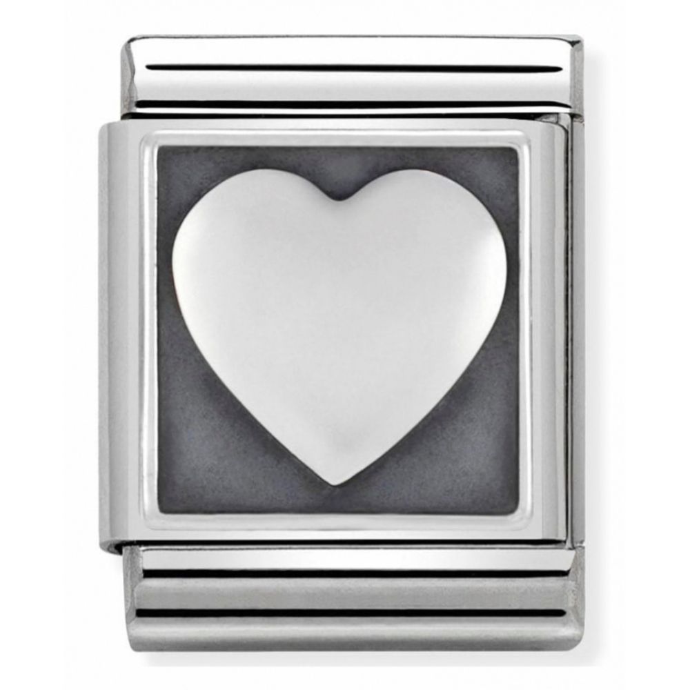 Composable Oxidized Heart Symbol Stainless Steel And Sterling Silver Big Charm