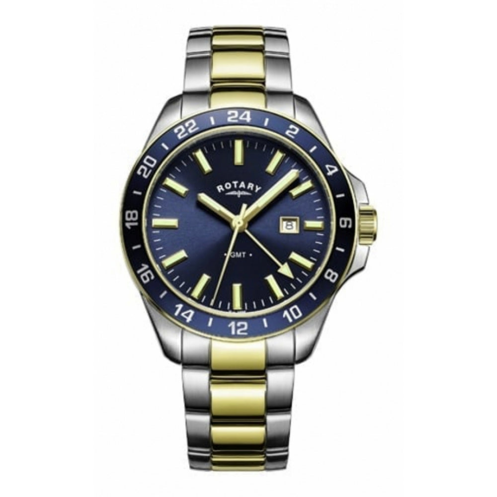 Two Tone Gold Plated, Blue Dial & GMT Gents Bracelet Wristwatch