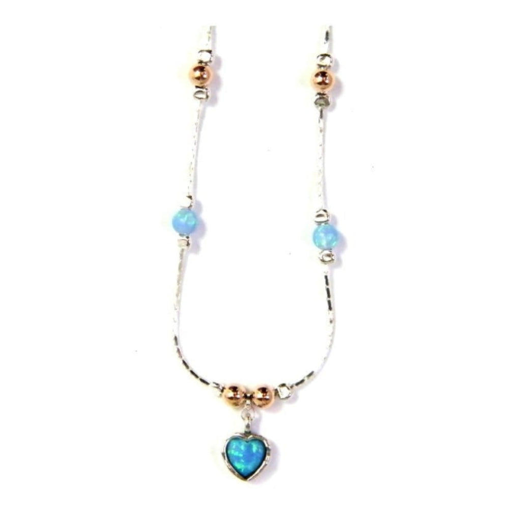 Handmade Sterling Silver Heart Necklace with Opal Stones And Beads