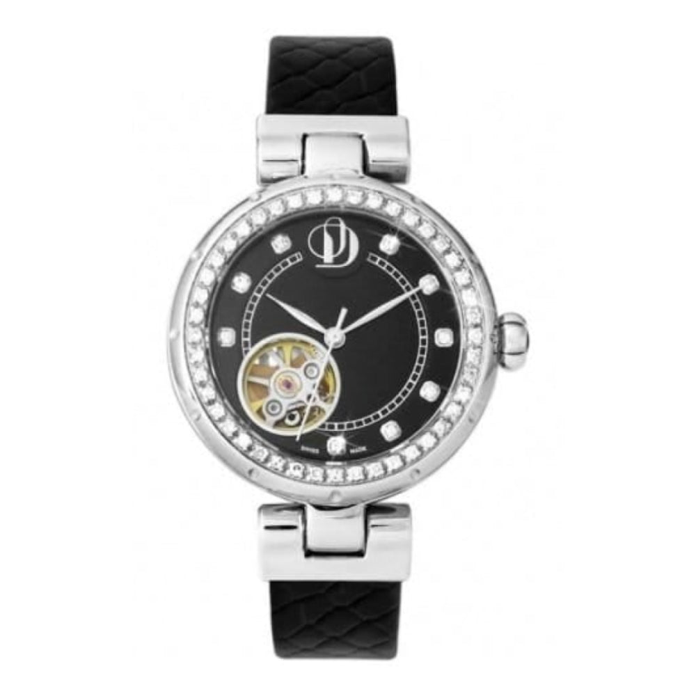 Ladies Swiss Automatic Black Textured Leather Strap