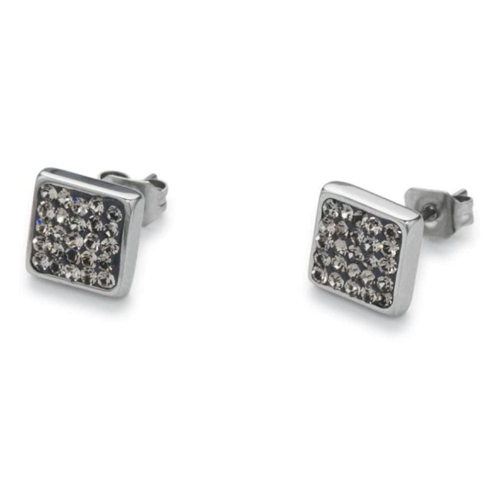 Square Earrings with Stickpin & Grey Swarovski Crystals