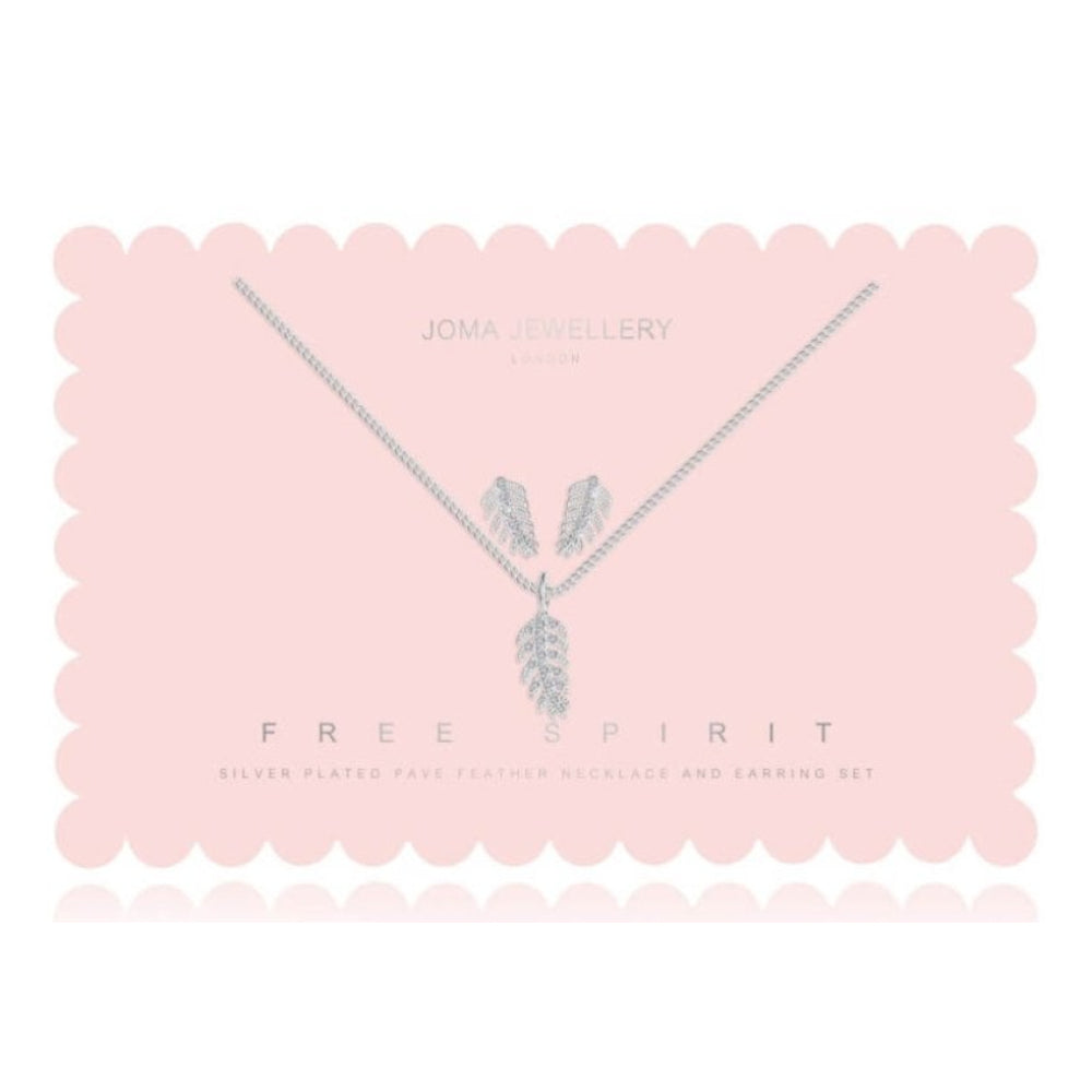 Sentiment Set - Free Sprit - Feather Outline Pave Earrings & Necklace Set