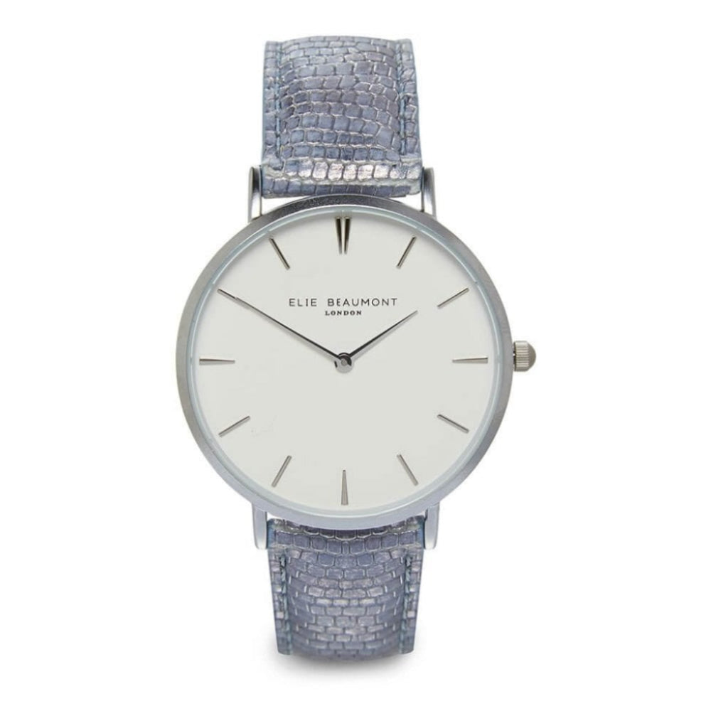 Sloane Blue Snakeskin Pattern Leather Strap With Stainless Steel Case & White Dial Ladies Watch