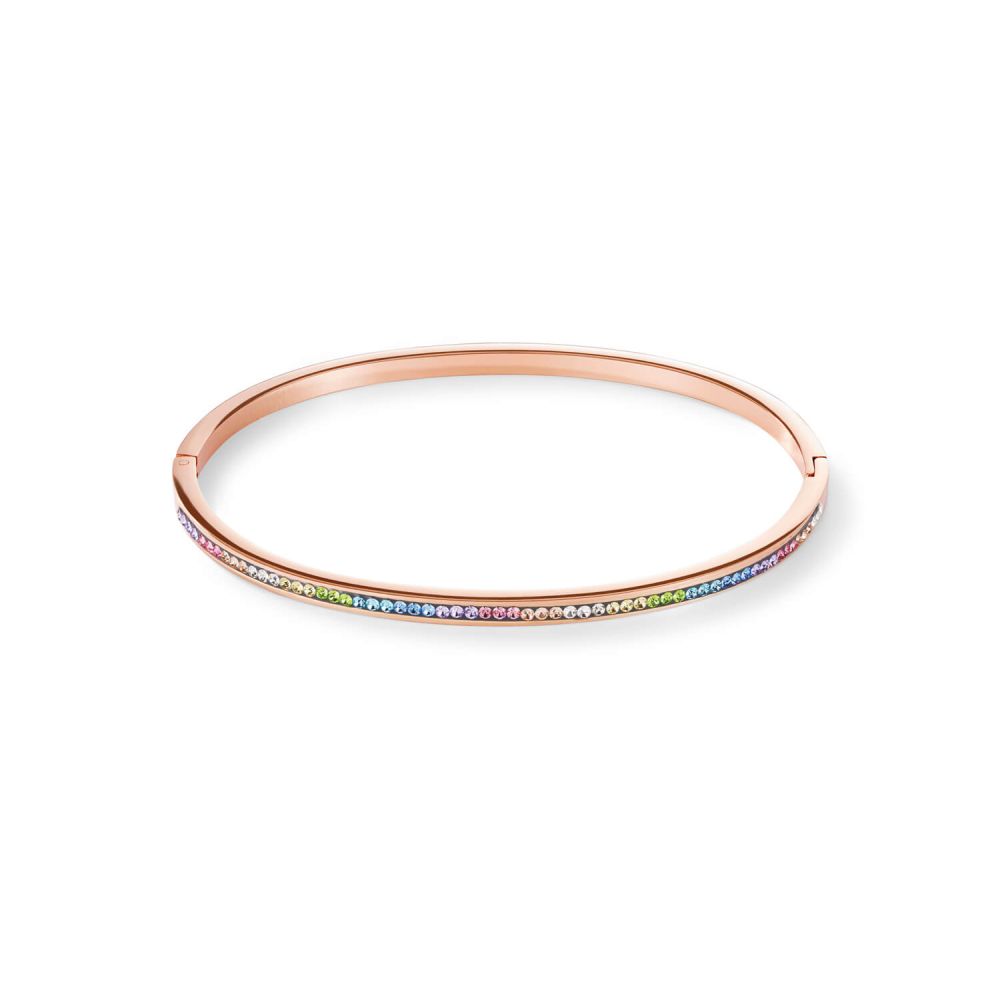 Multicolour Pastel Crystals Pave Rose Gold Slim Bangle