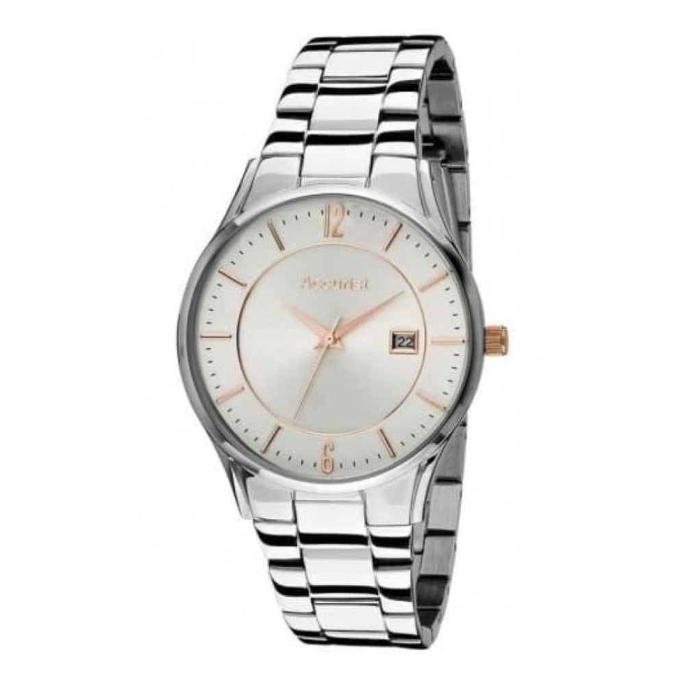 Gents Stainless Steel Bracelet Watch With Rose Gold Batons