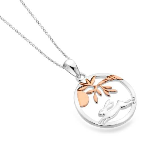 Origins Hare Rose Gold Tone Round Pendant Necklace
