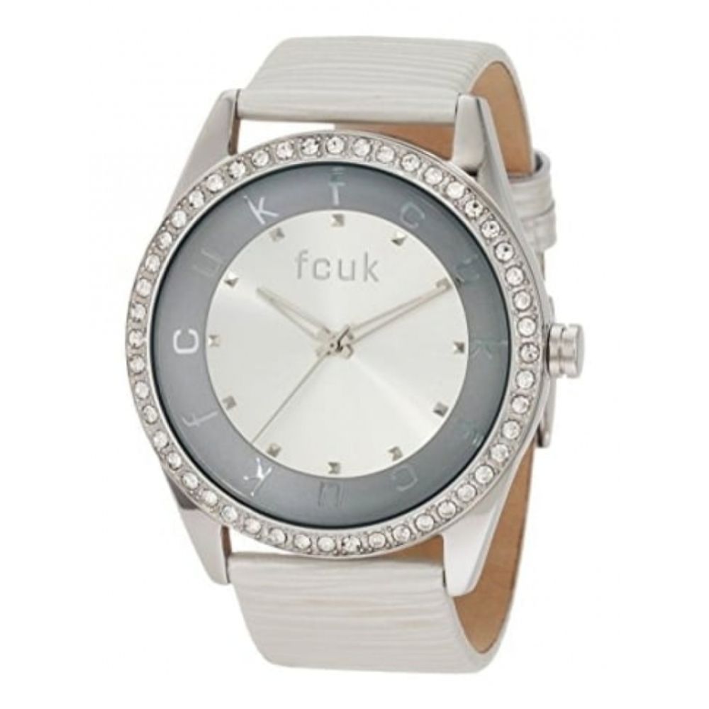 Ladies White Leather Stone Set Wristwatch