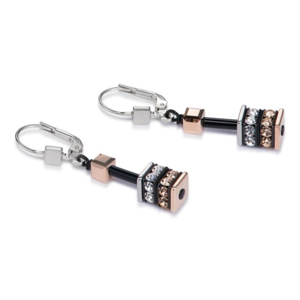 Multicolour Nature & Rose Gold Geo Cube Pierced Earrings