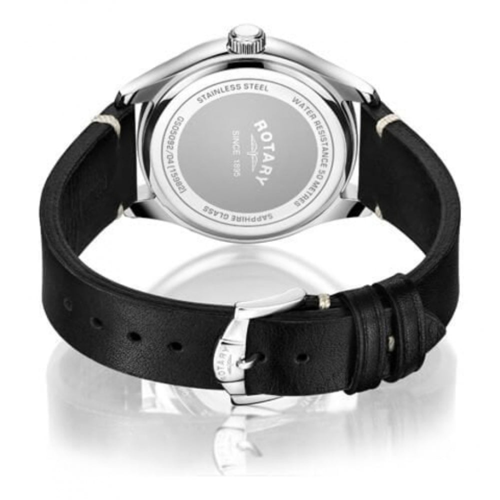 Stainless Steel Case Black Dial & Black Leather Strap Gents Oxford Watch