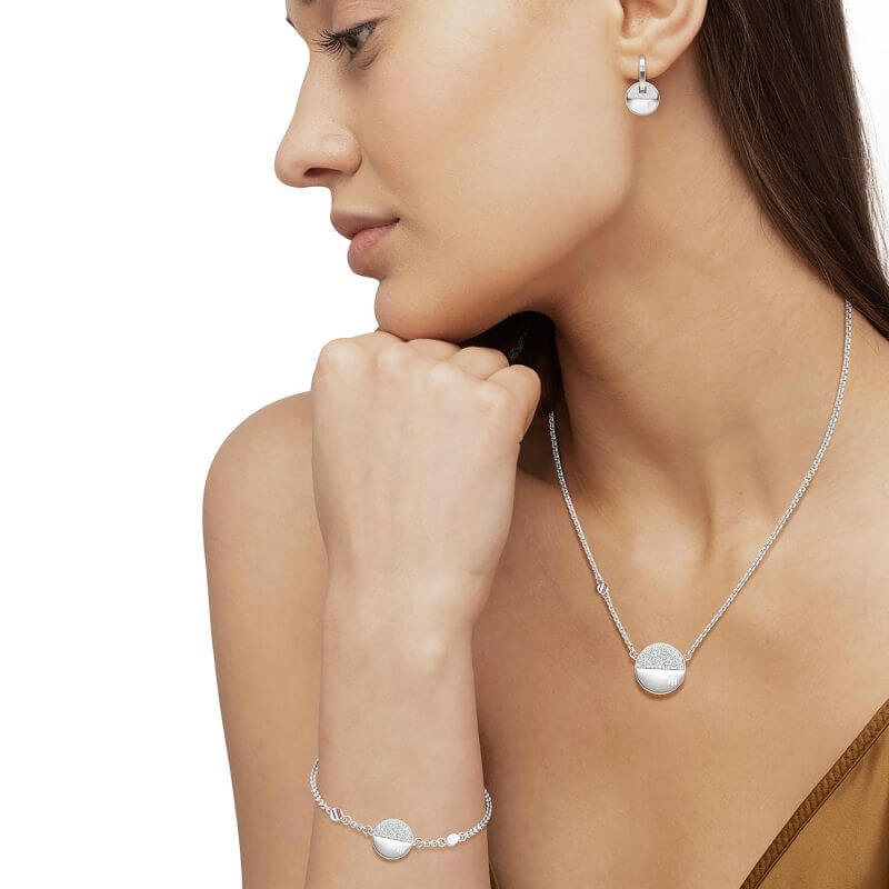 Dressed Up Circular Motion Silver Hoop Earrings