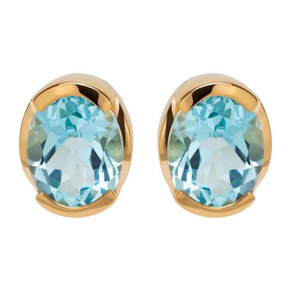 Yellow Gold Plated Blue Topaz Stud Earrings