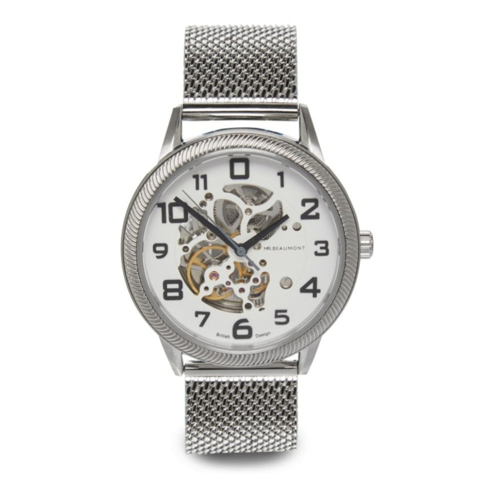 Mr.Beaumont Automatic Skeleton Gents Watch With Silver Mesh Strap