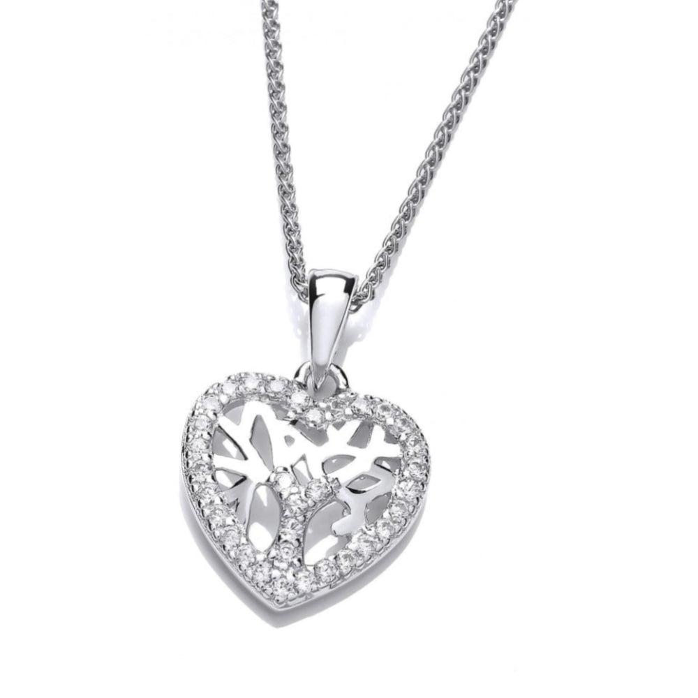 Silver Mini Heart Shape Tree Of Life CZ Pendant