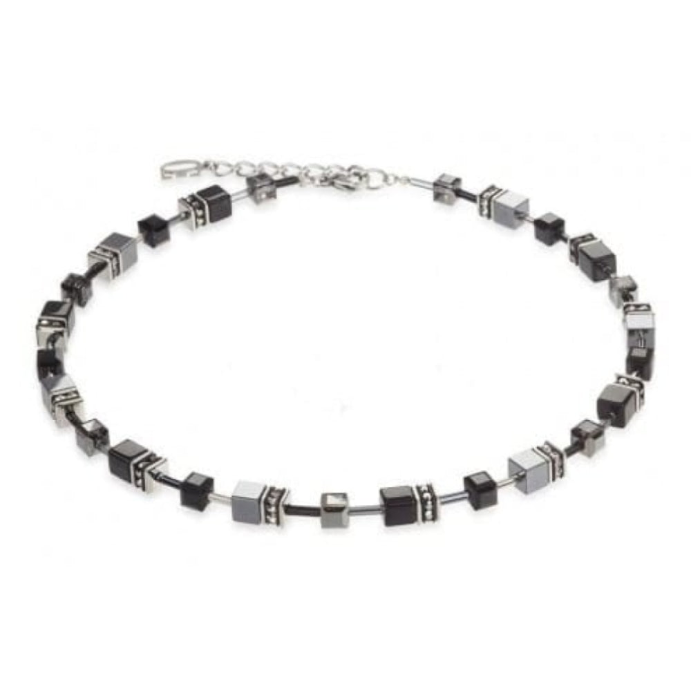 Ladies Glass Combined With Swarovski Elements Black & Silver Cubed Necklace