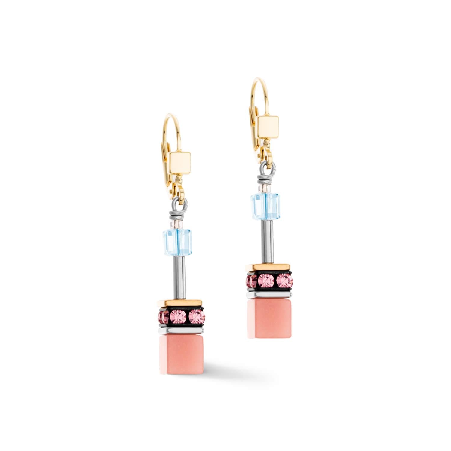 GeoCUBE Iconic Pierced Earrings In Aqua & Apricot