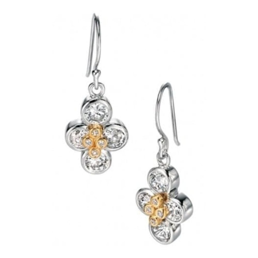 Ladies Sterling Silver Drop Flower Earrings With Cubic Zirconia